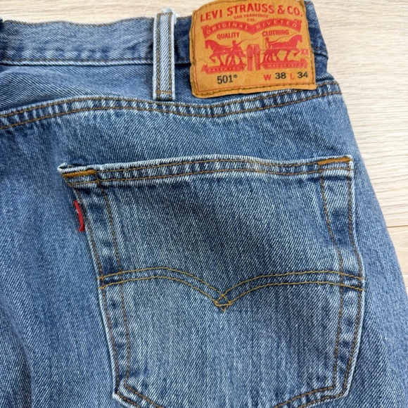 Levi's 501 Mens Jeans Blue Button Fly Straight Leg W38 L34 00501 0193 - Picture 9 of 11